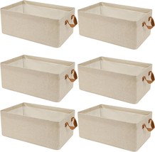 Snwdn 6 Pack Foldable Fabric Storage Baskets With, Beige，15X 10.2 X7.5 I... - £38.03 GBP