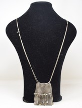 Vintage Signed Laura Vogel Beaded Mesh Pouch Purse Necklace w Crystals N... - £44.19 GBP