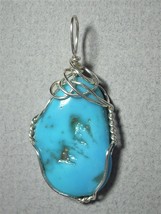Sleeping Beauty Turquoise Pendant Wire Wrapped .925 Sterling Silver by Jemel - £51.14 GBP