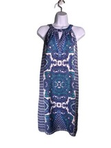 CREMIEUX Size 2 Sleeveless High Neck Paisley Print Dress Lined Blue Dry ... - $16.79