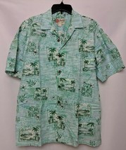 Hilo Hattie Mens SS Green Floral Button Down Hawaiin Shirt L 100% Cotton - $21.87