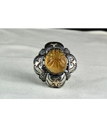 Antique Yellow Citrine Carved Diamond 18k Gold 925 Silver Ladies Victori... - £160.99 GBP