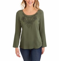 Faded Glory Women&#39;s Embroidered Shirt With Cross Back Detail Size Small Green - £12.08 GBP