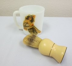 Vtg Century PURE BRISTLE Sterilized Shaving Brush &amp; Milk Glass pin-up girl mug - £11.79 GBP