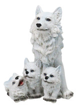 Winter Snow White Wolf Mother Sitting with 3 Adorable Cubs Family Figuri... - $21.99