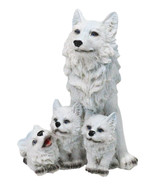 Winter Snow White Wolf Mother Sitting with 3 Adorable Cubs Family Figuri... - $404.84 MXN