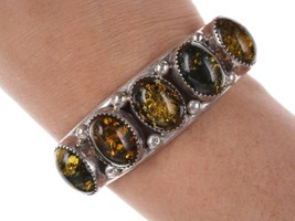 Vintage Native American Sterling Petrified tree sap cuff bracelet - £185.54 GBP