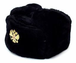 Auténtico Ruso Militar Negro Ushanka Sombrero Soviético Imperial Águila Insignia - £25.22 GBP+