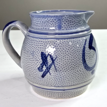 Vintage Pitcher jug Ceramic Germany Blue Dotted Impressions Country Déco... - $29.99