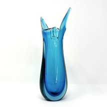 MCM Swung Vase Capri Blue Sommerso Hand Blown Art Glass Vintage 10.25”H - £66.74 GBP