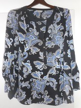 Roz &amp; Ali Womens Multi-Color XL Blouse Long Adj Tab Semi-Sheer Sleeves P... - £21.15 GBP