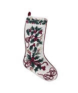Holly Ivy Ribbon Needlepoint Christmas Holiday Stocking 20&quot; Wool Velvet ... - £29.52 GBP