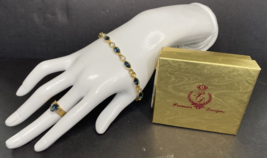 Premier Designs Jewelry Gold Tone Blue Crystal Bracelet &amp; Ring Set SKU PD54 - £29.25 GBP