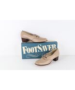 NOS Vtg 90s Streetwear Womens 7 B Lace Up Chunky Heel Leather Shoes Taup... - $1,800.66 MXN