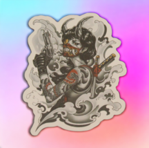 Japanese Demon Geisha Warrior Tattoo Oni Mask Black White Sticker - £2.36 GBP