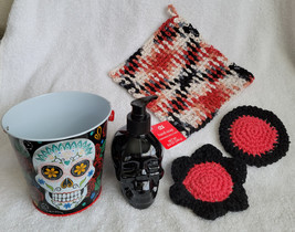Halloween Black Skull Dishcloth and Scrubby Pair Gift Set - £19.95 GBP