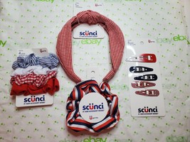 Scunci Scrunchies Patriotic Set Red Checker Headband &amp; 5 Piece Snap Clips - £14.22 GBP