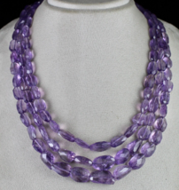 Natural Amethyst Beads Faceted Tumble 3L 785 Ct Purple Gemstone Fashion Necklace - £202.87 GBP