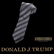 Donald J Trump Signature Collection Necktie Tie Black, Gray Silver Strip... - $49.99