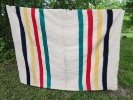 Antique HUDSON&#39;s BAY 4 POINT Wool Blanket Striped 100% England 90&quot; x 74&quot; *READ* - £263.71 GBP