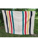 Antique HUDSON's BAY 4 POINT Wool Blanket Striped 100% England 90" x 74" *READ* - £259.56 GBP