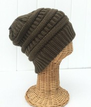 Solid Kahki green Knit Winter Beanie Hat Stretchy Soft Thick Baggy Cap Unisex #L - £6.50 GBP