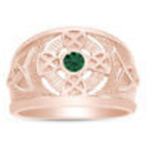 Keltisch Herren Labor Erstellt Smaragd Ehering 14k Rose Vergoldet Sterlingsilber - £198.26 GBP