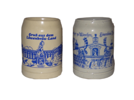 Lot 2 x LowenBrau Munchen Stoneware German Beer Stein 0.5 Liters Octoberfest Mug - £12.77 GBP