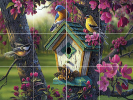 gold finch spring birds purple flower dogwood ceramic tile mural backsplash - £47.47 GBP+