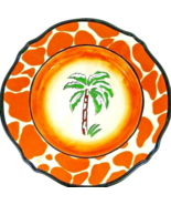 Inspirado Palm Tree Plate W/Palm Tree &amp; Giraffe Print Border Stonelite 1... - $241.14 MXN