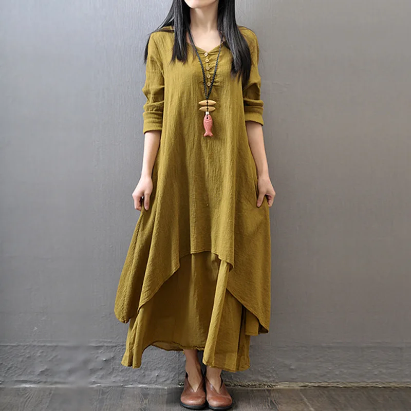 Sporting 2022 Elegant Dresses For Women Fashion Casual Cotton And Linen Maxi Dre - £23.55 GBP