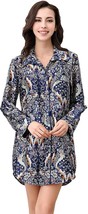 RH Women&#39;s Printed Satin Long Sleeve Dress Nightshirt Button Sleepwea PJ... - £15.62 GBP