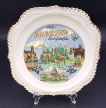 Minnesota Souvenir Plate w/ Gold Scalloped Edge Land of 10,000 Lakes Dee... - $18.69