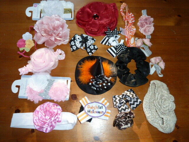 BABY GIRL 19 PIECE BOUTIQUE FLOWER HEADWRAP HEADBAND BOW SET LOT PHOTO PROPS - $39.59
