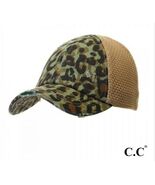 C.C. Green Leopard Print Distressed Hat Vintage Pony Cap with Knit Mesh ... - $19.39