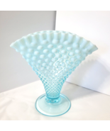 Vintage Fenton Blue Opalescent Hobnail Fan Vase Glass Ruffled Crimp Edge... - £36.42 GBP