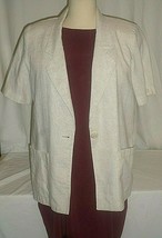 SAG HARBOR beige LINEN-BLEND short-sleeve front-button 2-pocket career blazer 8 - £3.16 GBP