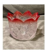 Mikasa Frosted Crystal Holiday Candle Holder w/Red Accented Pointed Rim-... - $21.66 CAD