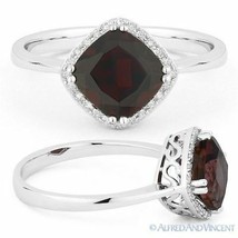 2.09 ct Cushion Cut Garnet Gem &amp; Diamond Halo Engagement Ring in 14k White Gold - £380.86 GBP