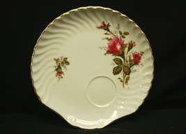 Old Vintage Moss Rose Snack Plate White w Pink Rose Pattern &amp; Gold Rim - £9.40 GBP