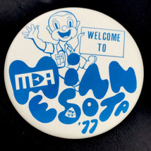 MEA Minnesota 77 Button Vintage Pinback Education School Big Mascot 70s - $11.95