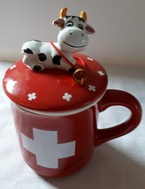Souvenir (Lugano) Porcelain Tea/Coffee Mug with infuser and lid (cow with bell) - £28.25 GBP