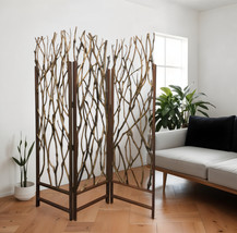 70&quot; Brown Wood Branches Folding Three Panel Screen Room Divider - $595.93