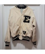 VTG 1971 Cross Country Varsity Letterman Jacket Off White Wool Leather M... - $256.88 CAD