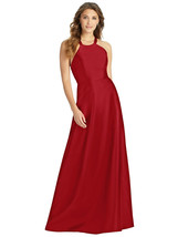 Alfred Sung D763..Full length, Halter, Lace-up Back, Satin Dress..Garnet... - £75.17 GBP