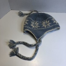 Everest Designs Ear Flap Hat Blue w White Wool Knit Lined Sherpa Beanie Nepal - £15.63 GBP