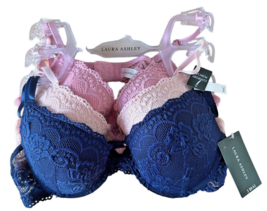 Laura Ashley Women&#39;s 3 Pack Lace Comfort Push-Up Bra Size 36C LS8301 Multicolor - £19.78 GBP
