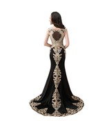 Gold Lace Embroidery Beaded Mermaid Long Sheer Formal Prom Evening Dress... - $135.62