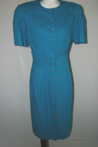 Vintage 90s Argenti Boutique Women&#39;s Teal Blue Silk Dress Work Office Si... - £46.85 GBP