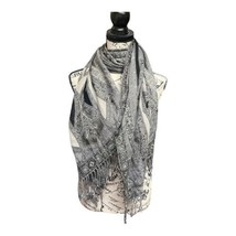 Collection Eighteen Paisley Boho Large Lightweight Grey Printed Scarf 22.5x76.5 - £18.67 GBP